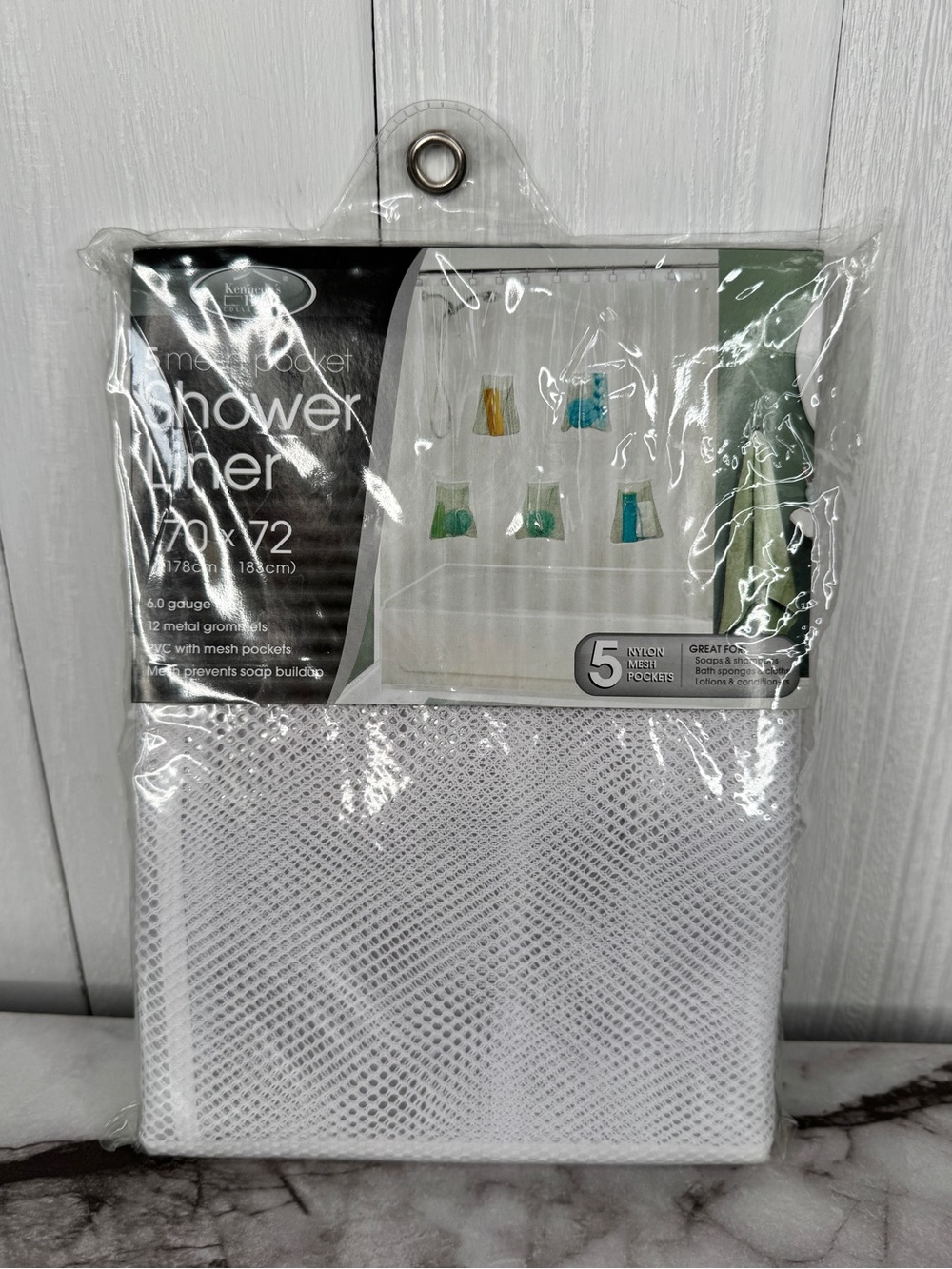 Kennedy 70”x72” PVC Shower Liner with 5 Mesh Built-In Pockets